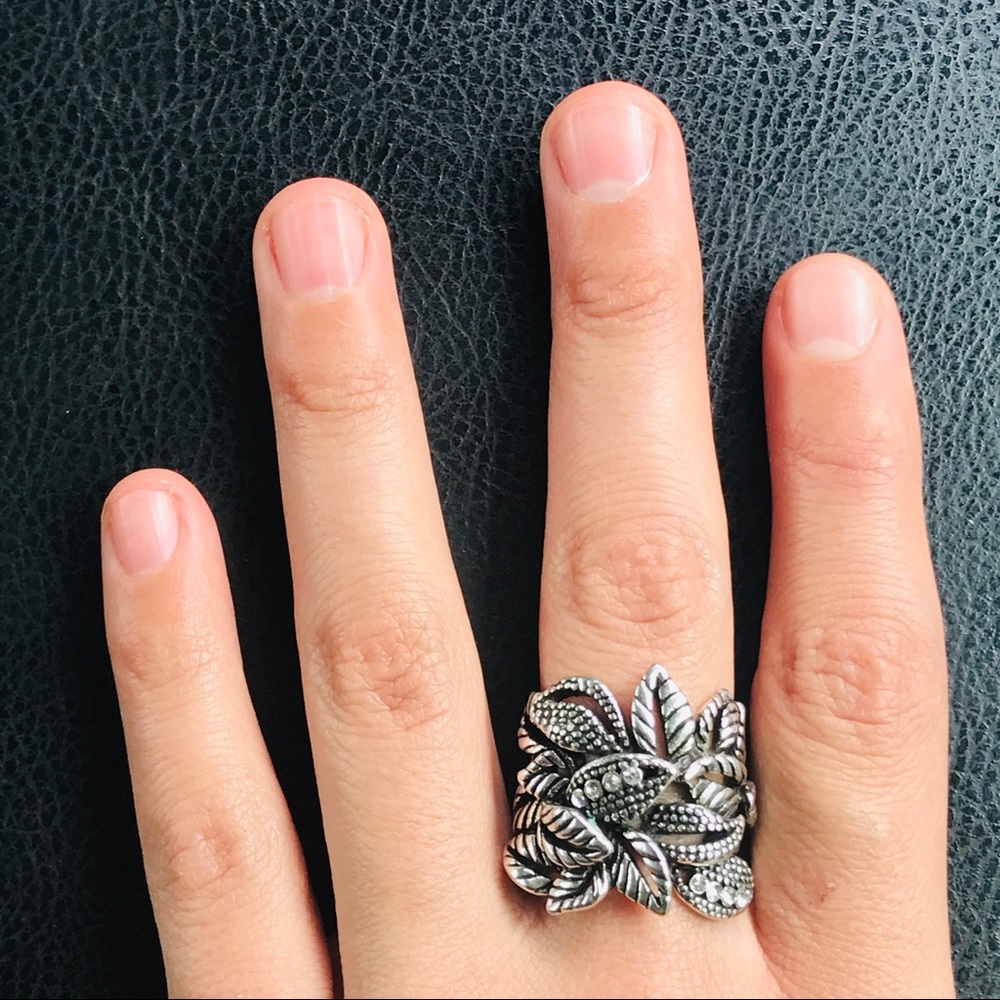 Boho Tribal Egypt Leaves Rustic Silver Ring - Picture 6 of 8